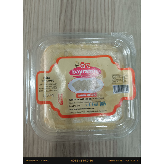 Öz Bayramiç Tahin Helvası 250 gr Öz Bayramiç Tahin Helvası 250 gr
